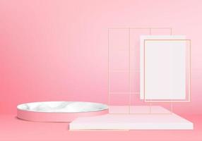 Podio rosa mínimo y escena con vector de render 3d en composición de fondo abstracto Ilustración 3d simulacro de escena geometría forma plataforma formas para exhibición de producto escenario para producto en moderno