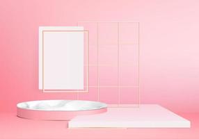 Podio rosa mínimo y escena con vector de render 3d en composición de fondo abstracto Ilustración 3d simulacro de escena geometría forma plataforma formas para exhibición de producto escenario para producto en moderno