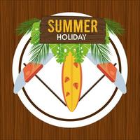 summer holiday label with surf board vector