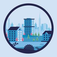 city minimal cityscape scene in circular frame vector