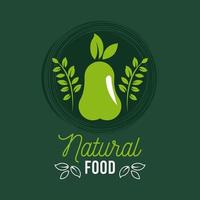 premium and healthy food poster with pear and leafs vector