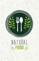 premium and healthy food poster with leafs wreath and cutleries vector