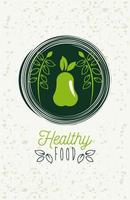 premium and healthy food poster with pear and leafs vector