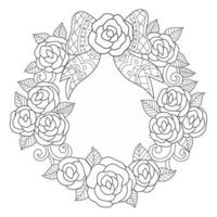 Rose wreath hand drawn for adult coloring book vector