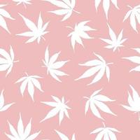 Seamless pattern of white hemp on a pink background.White hemp leaves on a pink background. Marijuana pattern. Vector illustration.