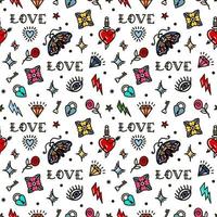 Old school tattoo seamless pattern with love symbols. Design For Valentines Day, Stilts, Wrapping Paper, Packaging, Textiles vector