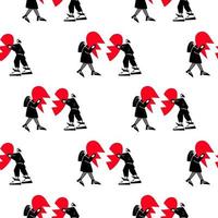 Lovers pattern. Seamless pattern for Valentines Day. A guy and a girl are holding a broken heart.Vector illustration vector