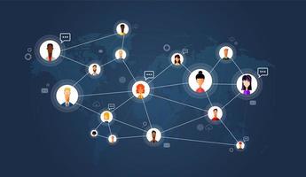 Social network, people connecting all over the world. Vector flat illustration.