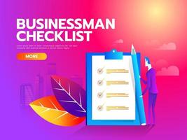Businessman checklist on the clipboard. Concept business illustration. Vector