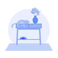 diseño de interiores de sala de estar con gato durmiendo e ilustración de muebles vector