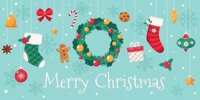 Merry Christmas greeting card Christmas decorations collection vector