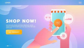 Hand Shopping online business concept flat style. Lanidng page for workflow vector