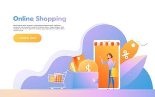 Landing page template of Online Shopping. Modern flat design concept of web page design for website and mobile website. Vector illustration