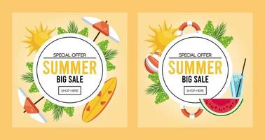 summer holidays sale poster with circulars frames vector