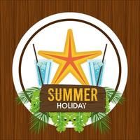 summer holiday label with ice drinks and starfish vector