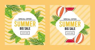 summer holidays sale poster with circular and diamond frames vector