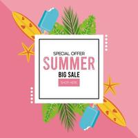 summer holidays sale poster with square frame vector