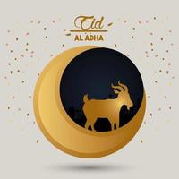 eid al adha celebration card with moon and lamb vector