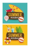 summer holiday label with surf board vector