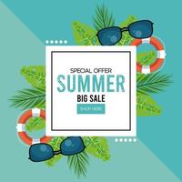 summer holidays sale poster with square frame vector