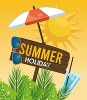 summer holiday label with umbrella vector