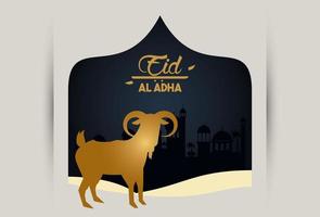 eid al adha celebration card with golden goat in elegant frame vector