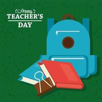 happy teachers day card with schoolbag and lettering vector