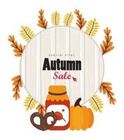 autumn sale season poster with spices and pumpkin vector