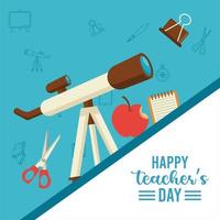 happy teachers day card with telescope and supplies vector