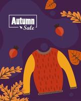 cartel de la temporada de rebajas de otoño con saco de lana vector