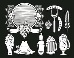 oktoberfest celebration festival set icons drawing in black background vector