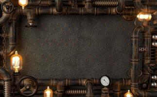 Background dark wall loft steampunk lamp from pipes photo