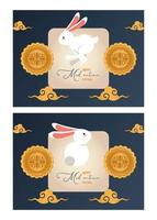 happy mid autumn letterings cards with rabbits vector