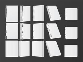 set of books and notebooks mockup color white icons vector