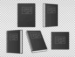 cinco cuadernos, maqueta, color, negro, iconos vector