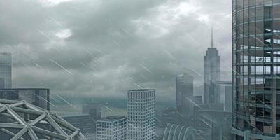 Panorama of a big city during a hurricane photo