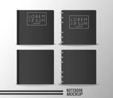 set of books and notebooks mockup color black icons vector