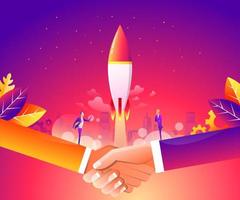 Business Start Up Concept with handshake, business men and rocket vector