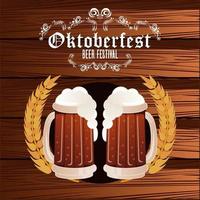 cartel del festival de celebración del oktoberfest con jarras de cerveza vector