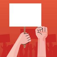 hands human protesting lifting banner empty in red background vector