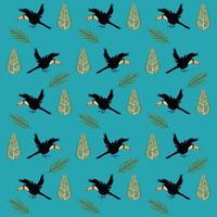 wild toucans flying birds pattern background vector