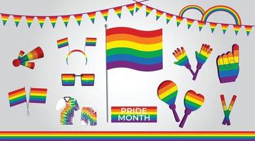 LGBTQ festival related symbols set in rainbow colors Vector illustration