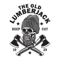 Bearded Lumberjack Skull With Crossed Axes