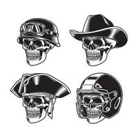 Colección de personajes de calaveras en blanco y negro. vector