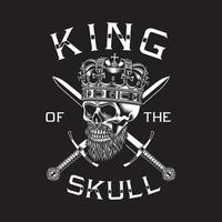Bearded Skull King With Crossed Swords On Black vector
