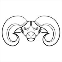 arte de línea en blanco y negro de la cabeza de oveja de cuerno grande buen uso para símbolo icono de mascota avatar tatuaje diseño de camiseta logo o cualquier diseño vector