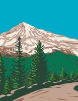 South Face of Mount Rainier Tahoma or Tacoma with Kautz Ice Cliff Located in Mount Rainier National Park Washington State WPA Poster Art vector