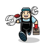 Plumber man with tool and box of equipment vector