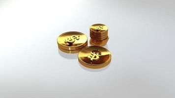 Moneda de oro con signo de dólar en el fondo de la tabla, representación 3d foto