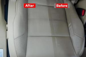 Before and after leather seat cleaning service photo